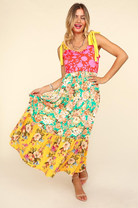 Haptics Floral Color Block Maxi Dress with Pockets | Gulf Resellers