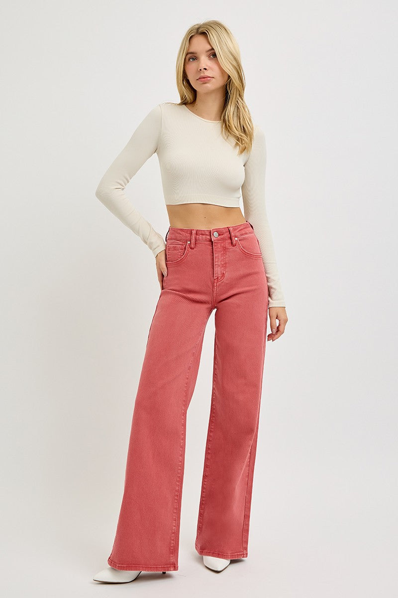 RISEN Full Size High Rise Tummy Control Wide Leg Jeans