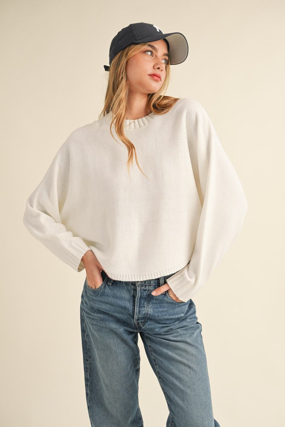 Mable Round Neck Dolman Sleeve Cropped Sweater 12146 | Gulf Resellers 