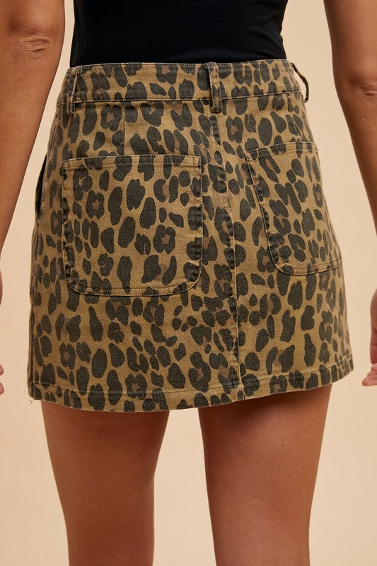 Annie Wear Leopard Denim Mini Skirt 21492 | Gulf Resellers 