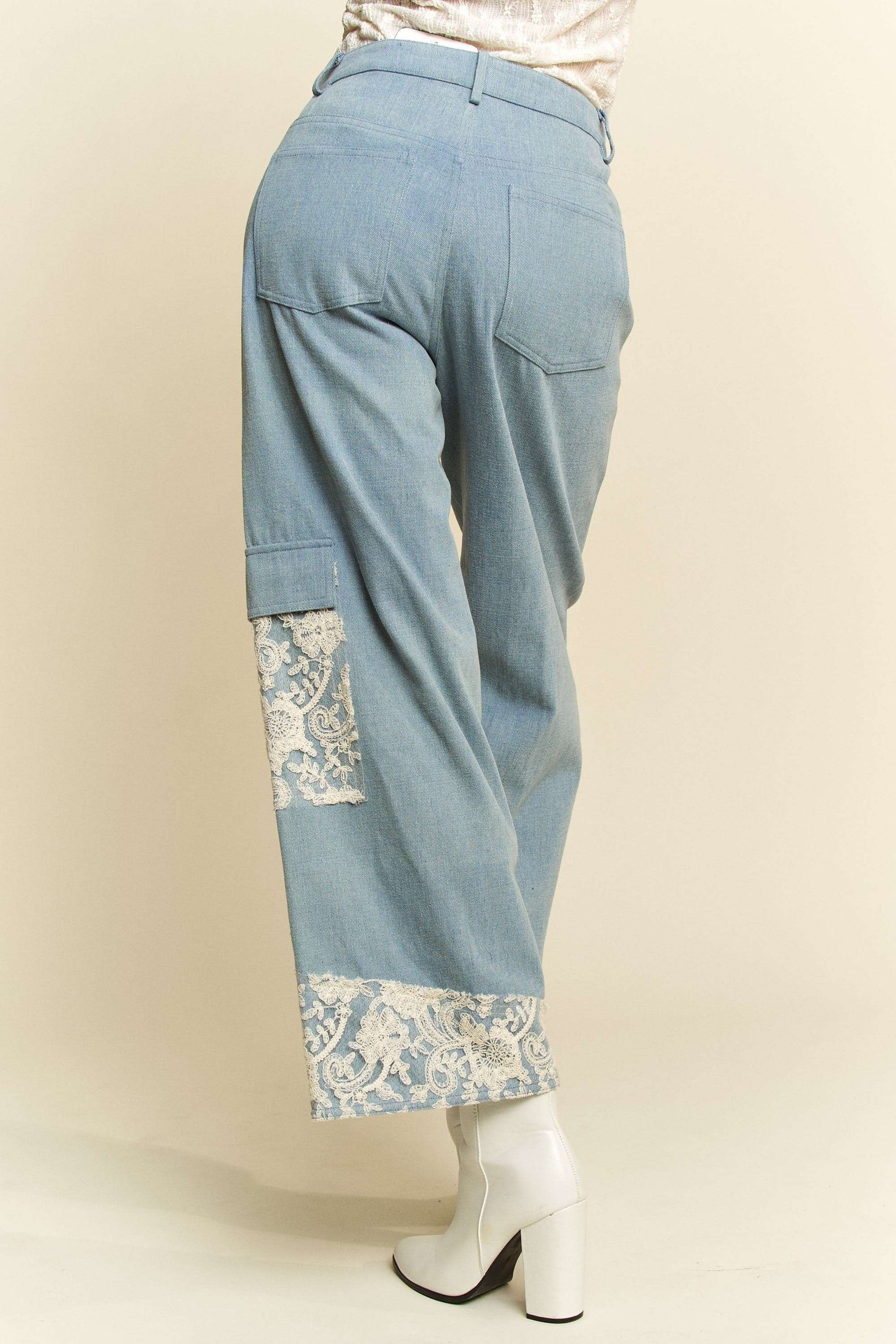 Davi & Dani Lace Applique Wide Leg Jeans 18965 | Gulf Resellers 