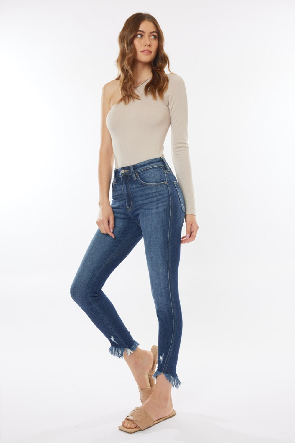 Kancan Raw Hem High Waist Cropped Jeans | Gulf Resellers