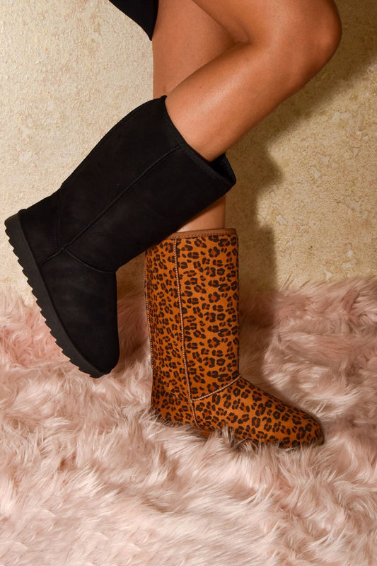 WILD DIVA Leopard Suede Round Toe Boots 20735 | Gulf Resellers 