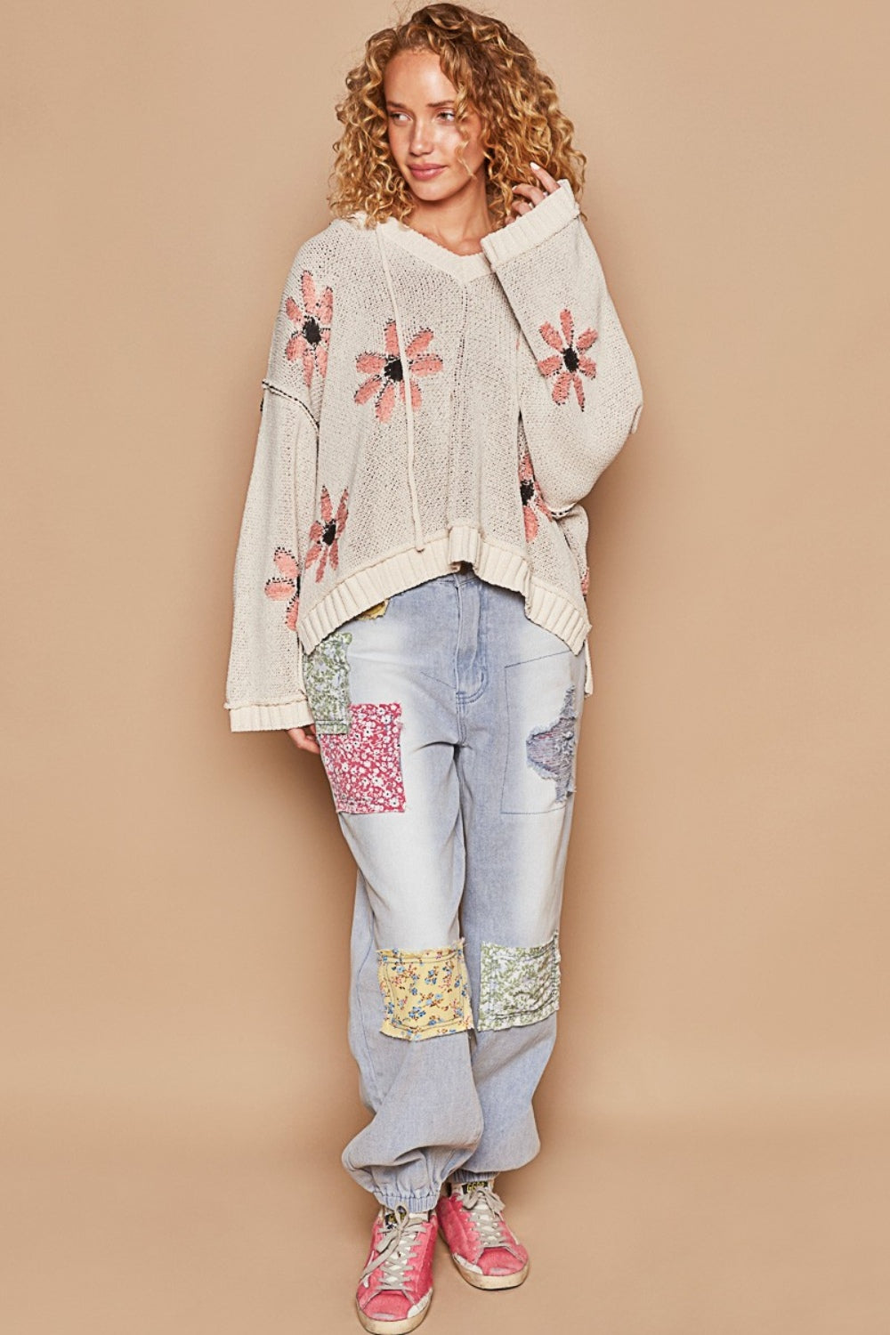 POL Floral Pattern Hooded High-Low Sweater 8834 | Gulf Resellers 