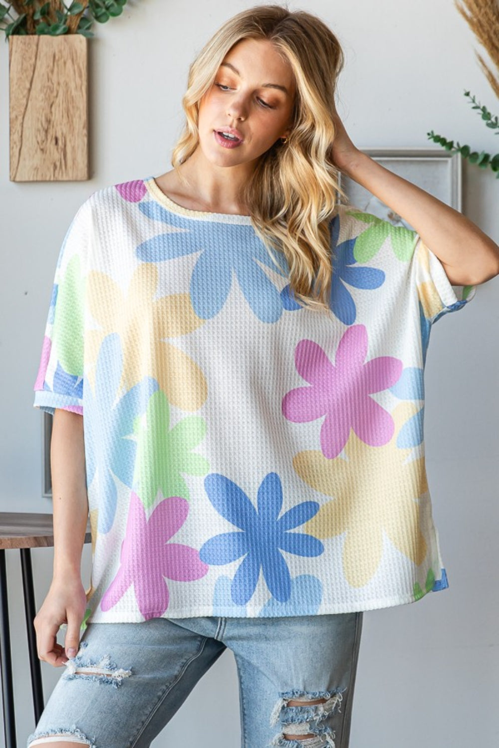 HOPELY Floral Round Neck Waffle T-Shirt 7691 | Gulf Resellers 