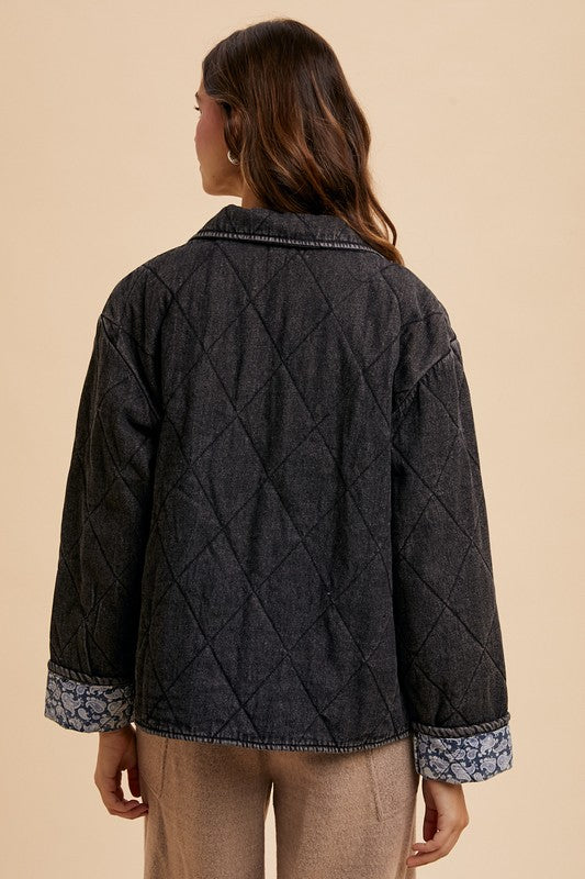 Annie Wear Quilted Printed Lining Snap Down Denim Jacket 20483 | Gulf Resellers 