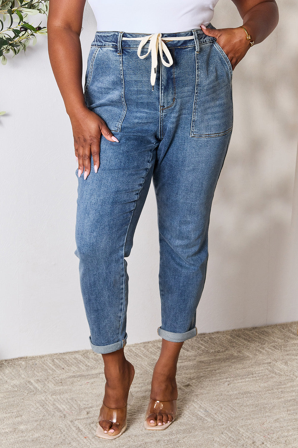 Judy Blue Full Size High Waist Drawstring Denim Jeans 10902 | Gulf Resellers 