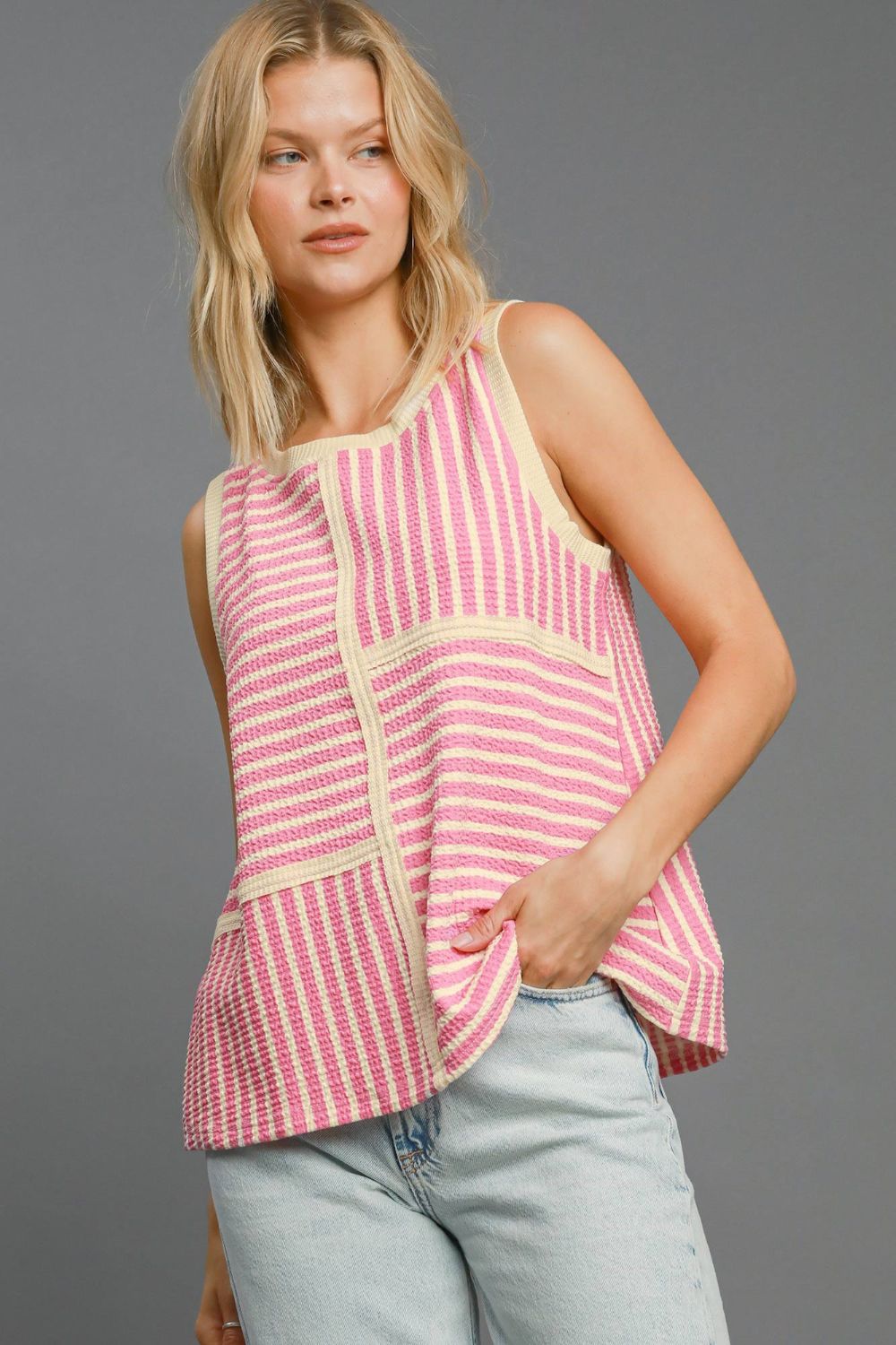 Umgee Round Neck Texture Striped Tank 19602 | Gulf Resellers 