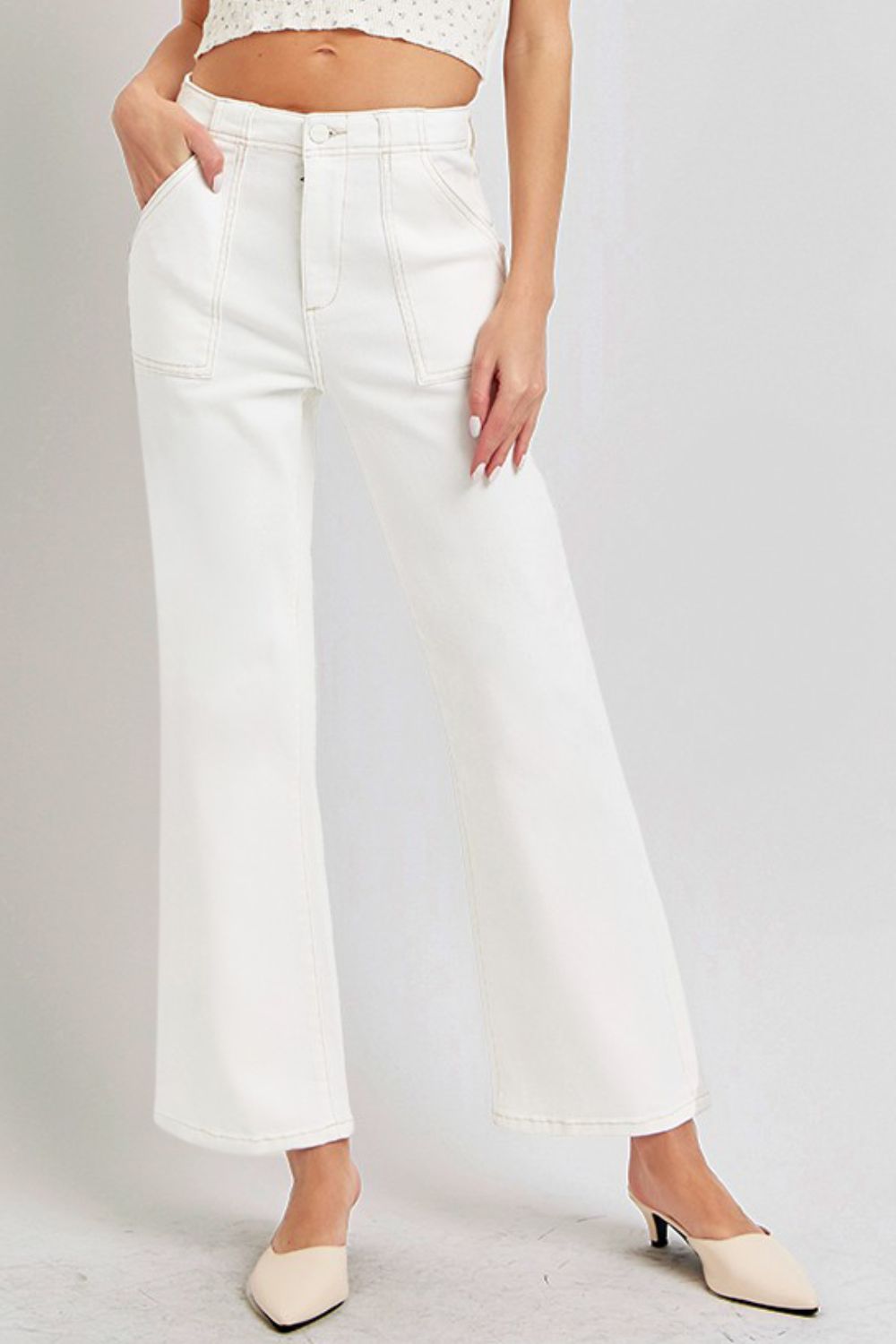 RISEN High Rise Ankle Flare Jeans with Patch Pockets 8664 | Gulf Resellers 