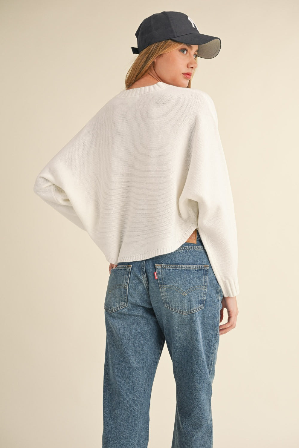 Mable Round Neck Dolman Sleeve Cropped Sweater 12147 | Gulf Resellers 