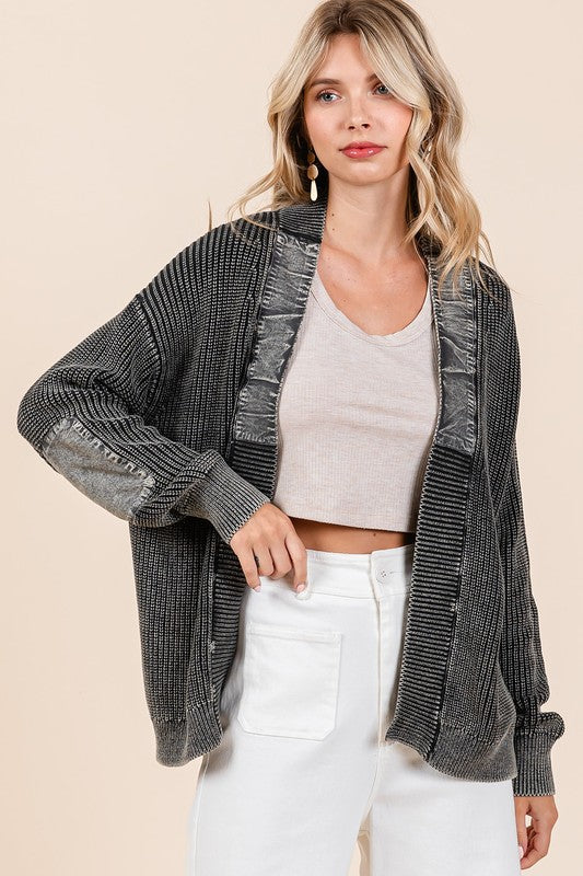 Mittoshop Contrast Patch Open Front Mineral Wash Cardigan 21370 | Gulf Resellers 