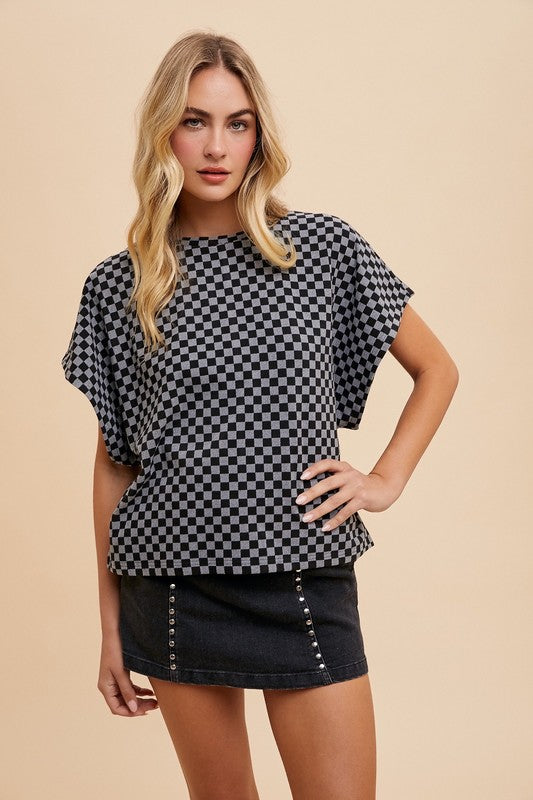 Annie Wear Checkered Round Neck Short Sleeve T-Shirt 21802 | Gulf Resellers 