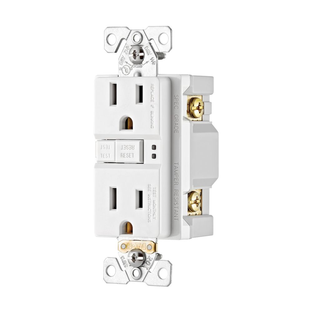 EATON TRSGF15W Arrow Hart Tamper Resistant Duplex Gfci Receptacle, 125 Vac, 15 A, 2 Pole, 3 Wire, White available at Winchester Discounts