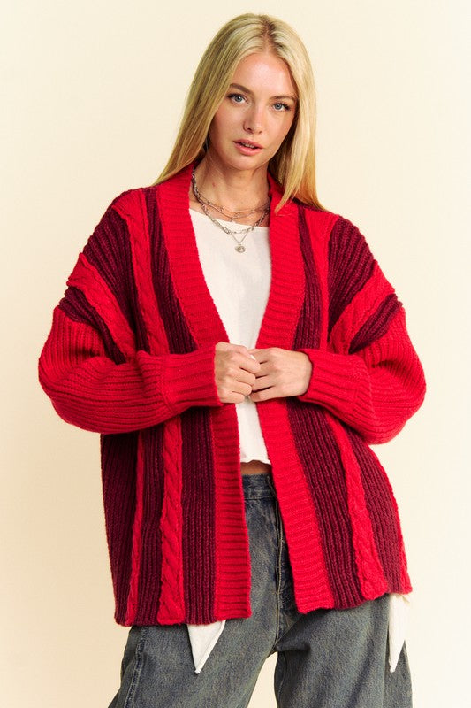 Davi & Dani Cable-Knit Color Block Open Front Cardigan 19197 | Gulf Resellers 