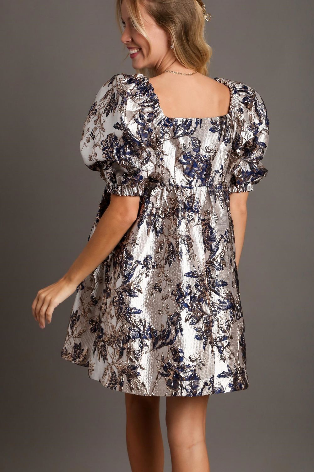 Umgee Metallic Jacquard Puff Sleeve Dress 20854 | Gulf Resellers 