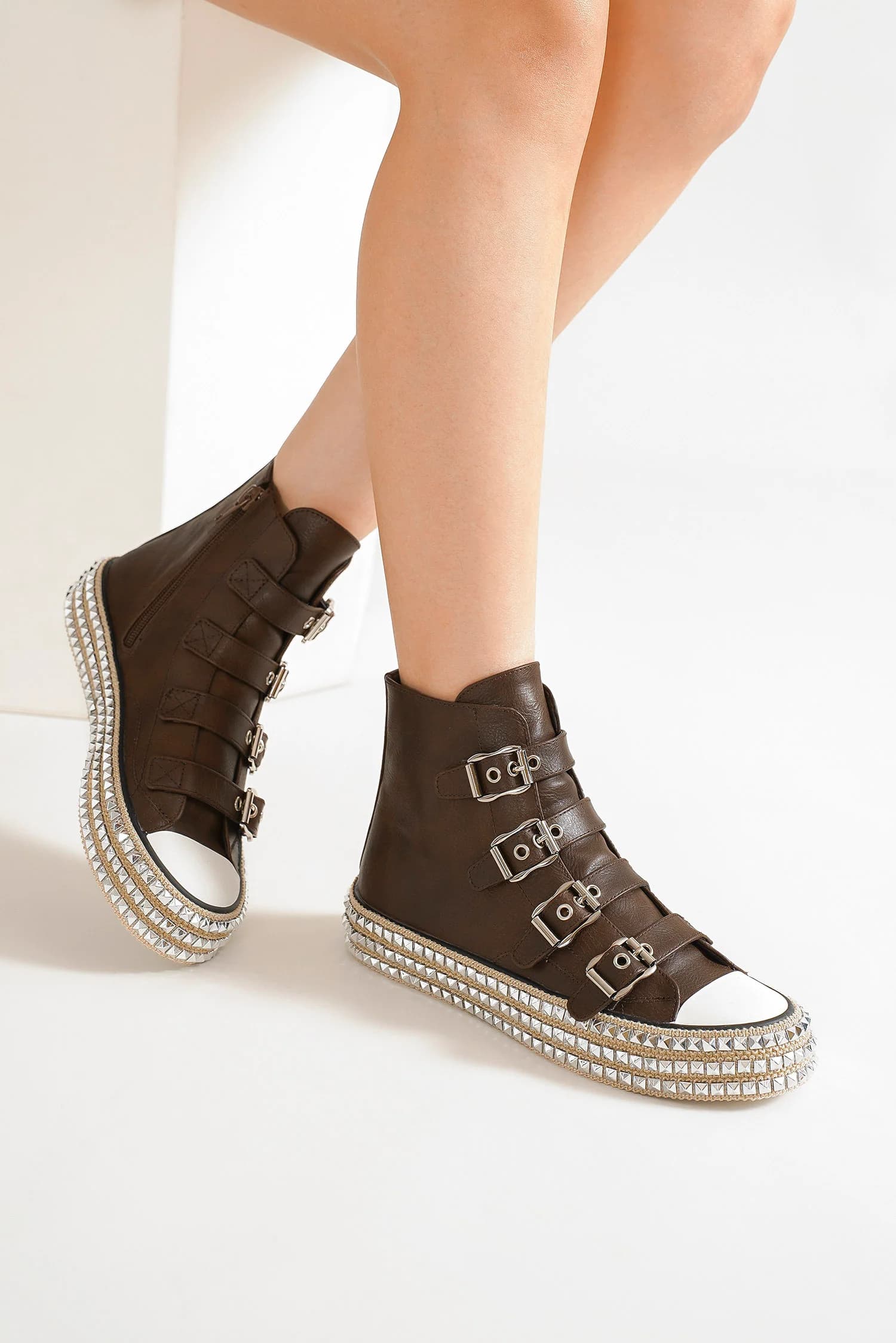 Beast Fashion Multi-Buckle Straps Studded Platform Sneakers 21143 | Gulf Resellers 