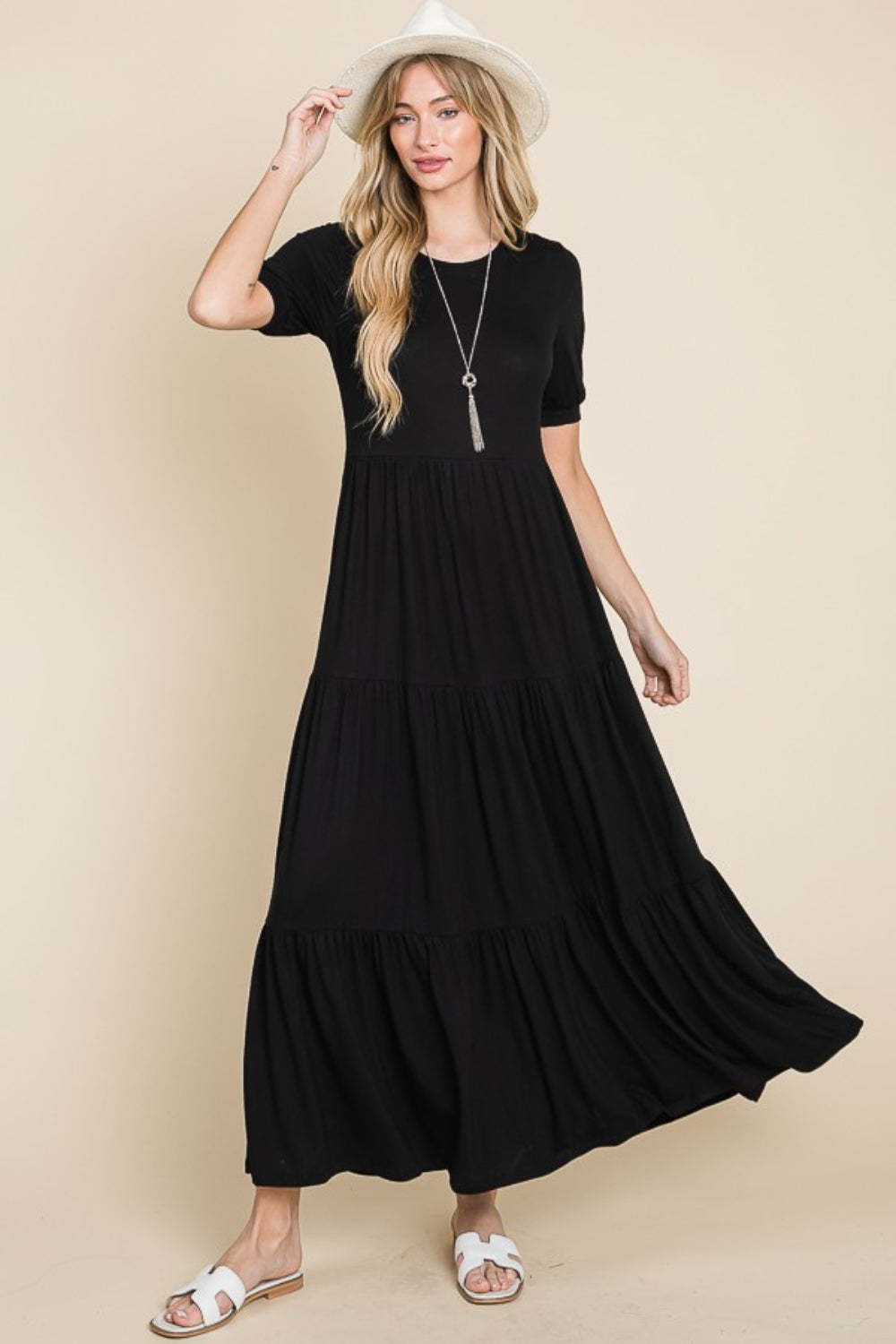 BOMBOM Short Sleeve Tiered Maxi Dress 9389 | Gulf Resellers 