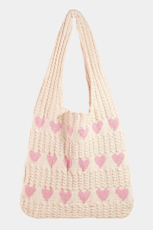 Fame Contrast Heart Crochet Tote Bag 20764 | Gulf Resellers 