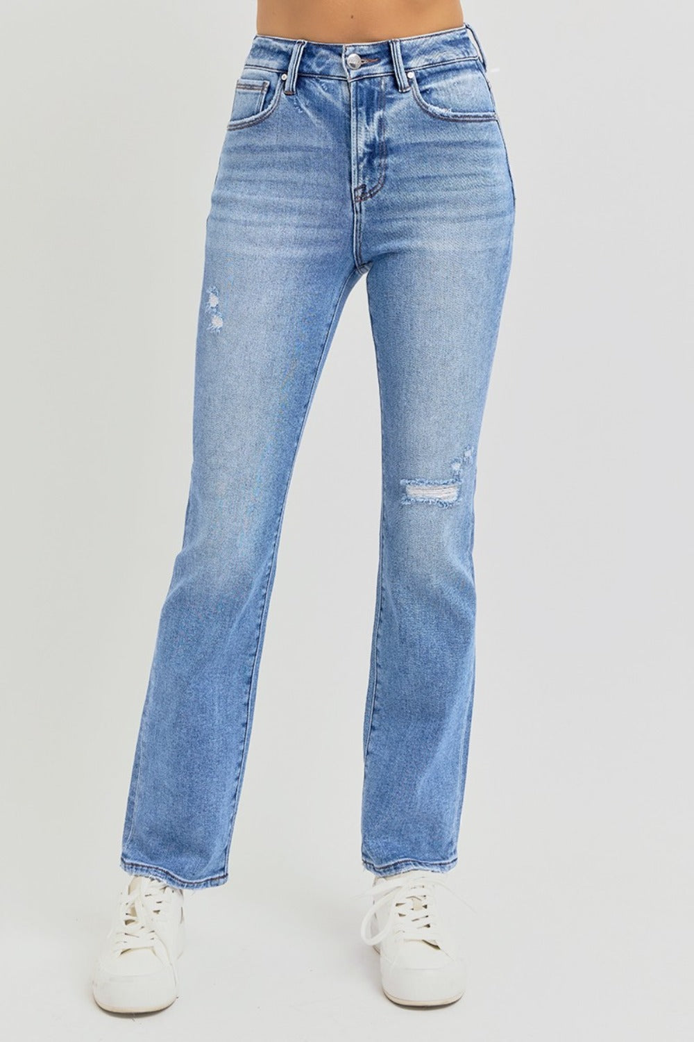 RISEN Full Size Distressed High-Rise Ankle Straight Jeans | Gulf Resellers