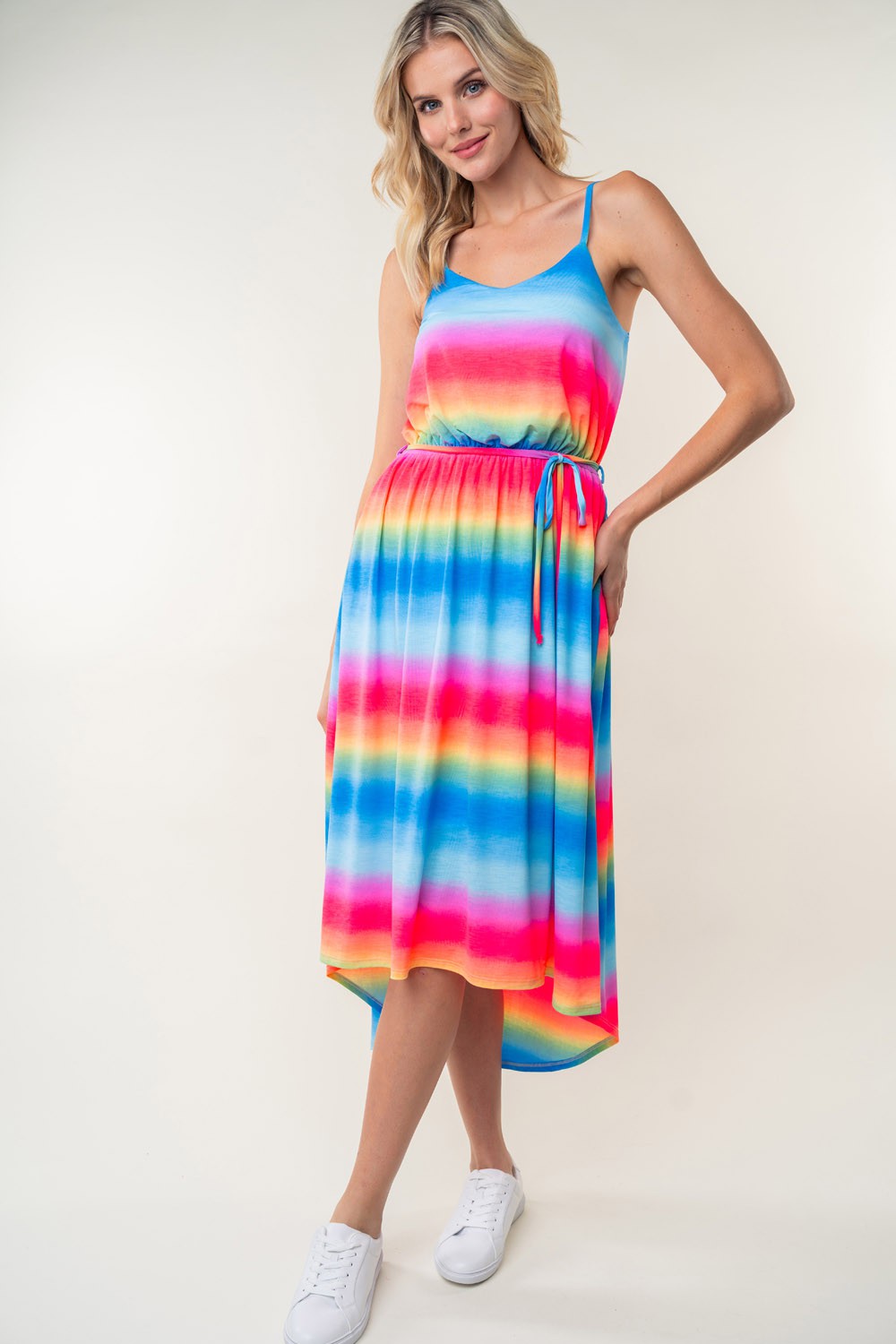 White Birch Full Size Ombre Striped Midi Cami Dress 6047 | Gulf Resellers 