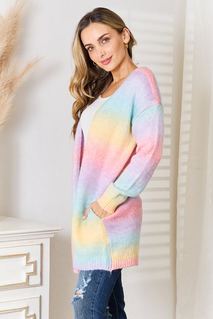 Angel Wings Woven Right Multicolored Gradient Open Front Longline Cardigan