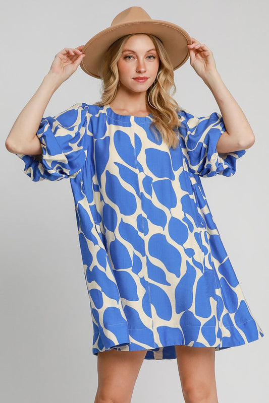 Umgee Two Tone Abstract Print Puff Sleeve Dress 21126 | Gulf Resellers 