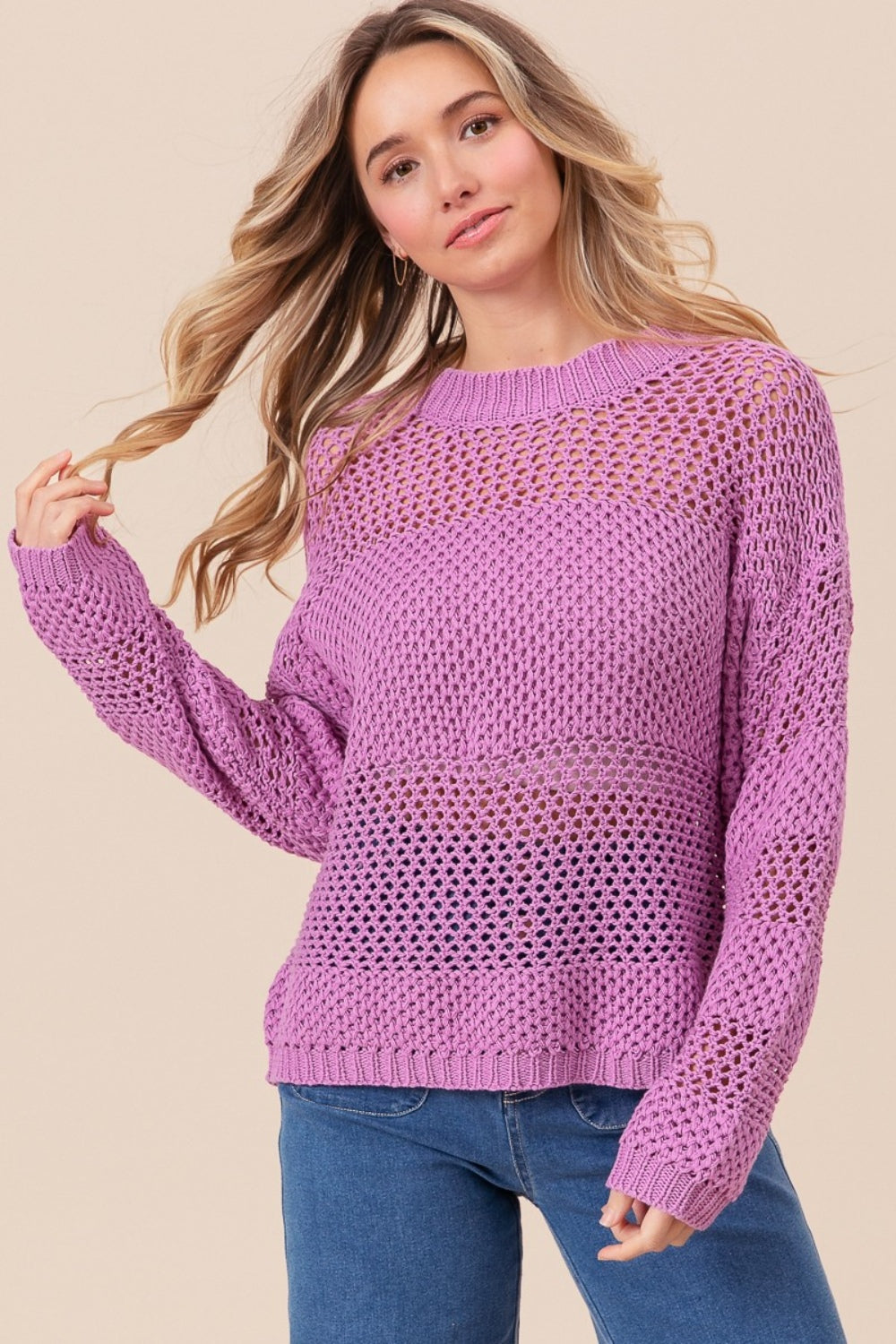 BiBi Openwork Long Sleeve Knit Top 8395 | Gulf Resellers 