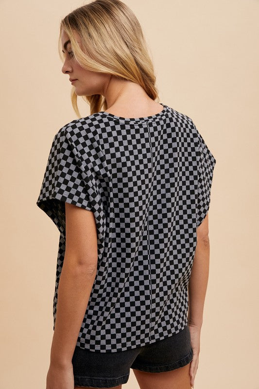 Annie Wear Checkered Round Neck Short Sleeve T-Shirt 21803 | Gulf Resellers 