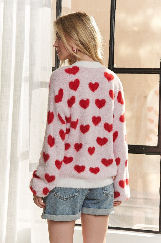 ADORA Fuzzy Heart Button Down Cardigan 19914 | Gulf Resellers 