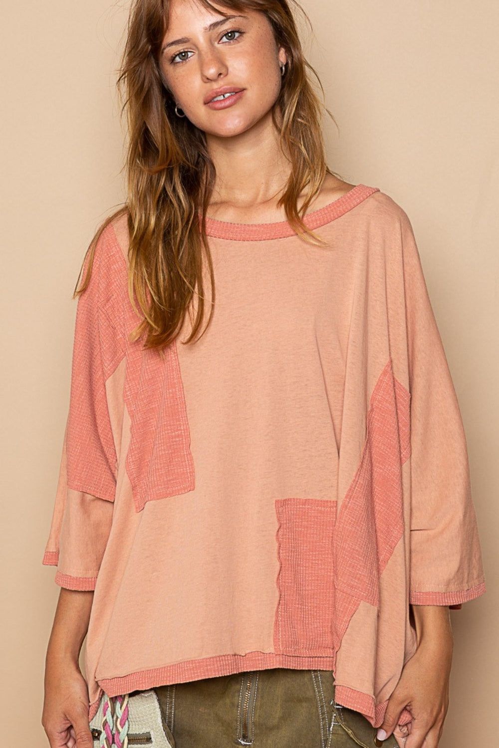 POL Frayed Edge Patchwork Oversized T-Shirt 6872 | Gulf Resellers 