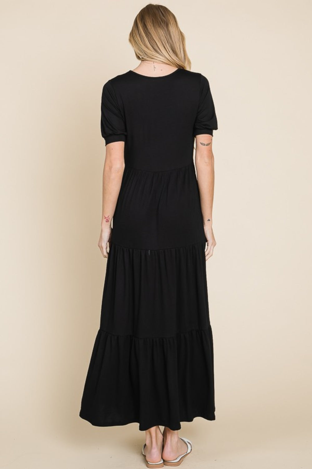 BOMBOM Short Sleeve Tiered Maxi Dress 9387 | Gulf Resellers 