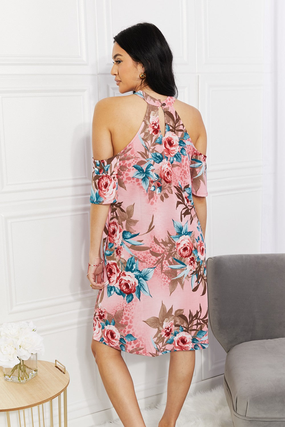 Sew In Love Full Size Fresh-Cut Flowers Cold-Shoulder Dress | Gulf Resellers