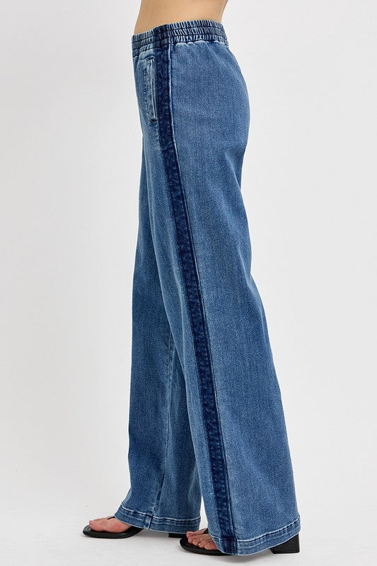 RISEN Full Size Elastic Waist Wide Leg Jeans Plus Size 18645 | Gulf Resellers 