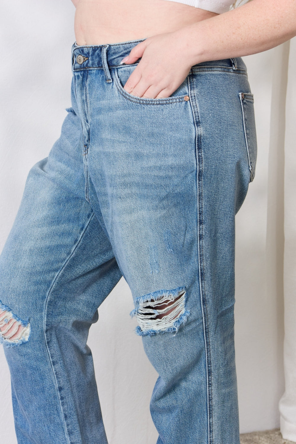 Judy Blue Full Size Distressed Raw Hem Straight Jeans