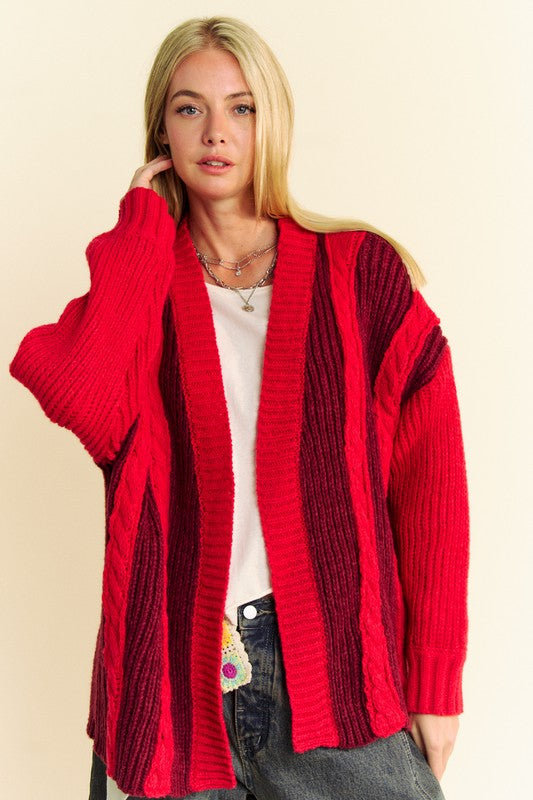 Davi & Dani Cable-Knit Color Block Open Front Cardigan 19200 | Gulf Resellers 