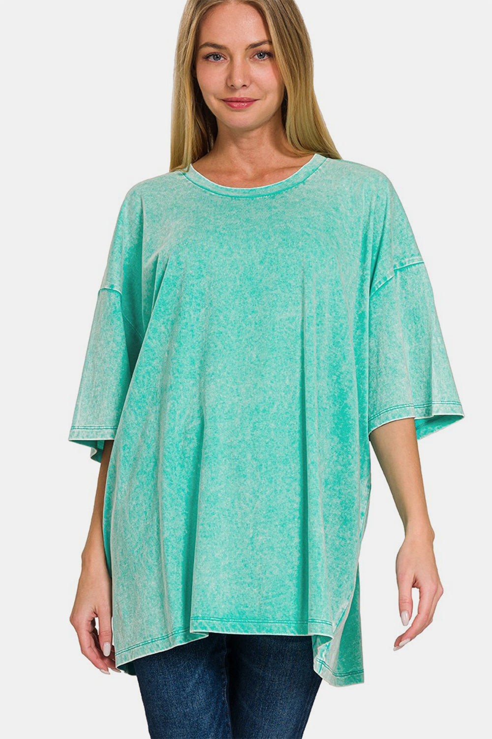 Zenana Full Size Washed Round Neck Drop Shoulder Oversized T-Shirt 20597 | Gulf Resellers 