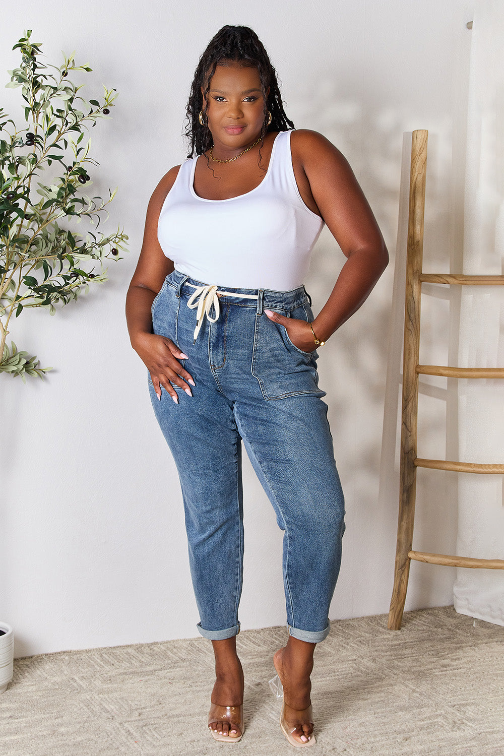 Judy Blue Full Size High Waist Drawstring Denim Jeans 10905 | Gulf Resellers 