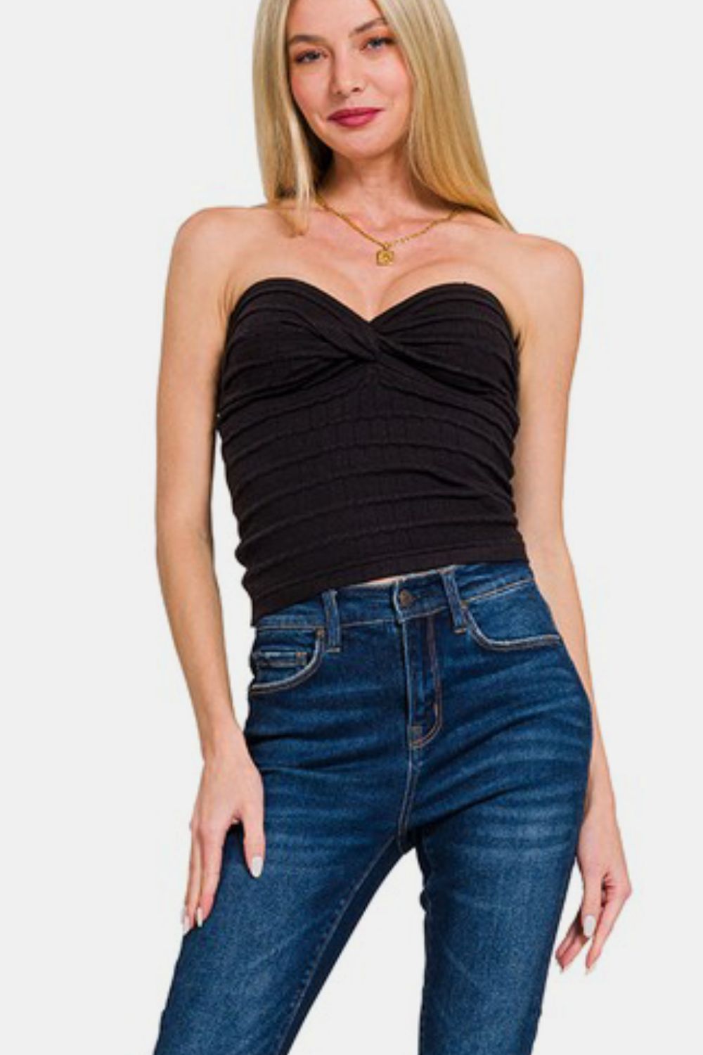 Zenana Ruched Twisted Sweetheart Neck Top 18585 | Gulf Resellers 