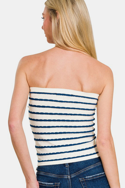 Zenana Twisted Sweetheart Neck Striped Tube Top 18624 | Gulf Resellers 