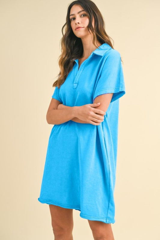 Annie Wear Mineral Washed Johnny Collar Short Sleeve Dress 20420 | Gulf Resellers 