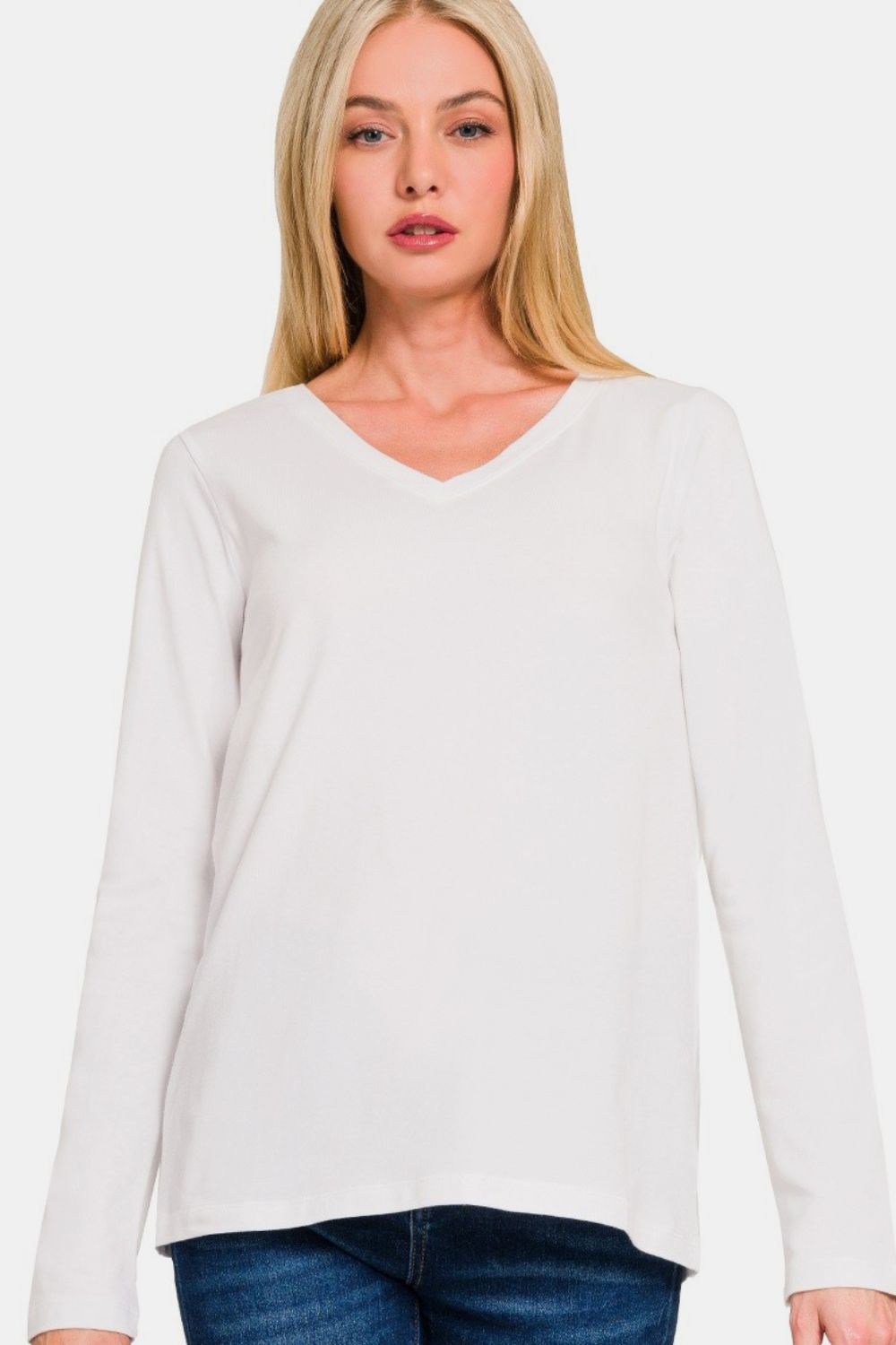 Zenana Full Size V-Neck Long Sleeve T-Shirt 20314 | Gulf Resellers 