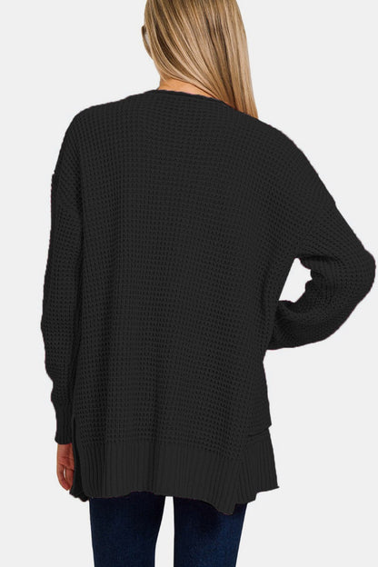 Zenana Waffle Open Front Sweater Cardigan