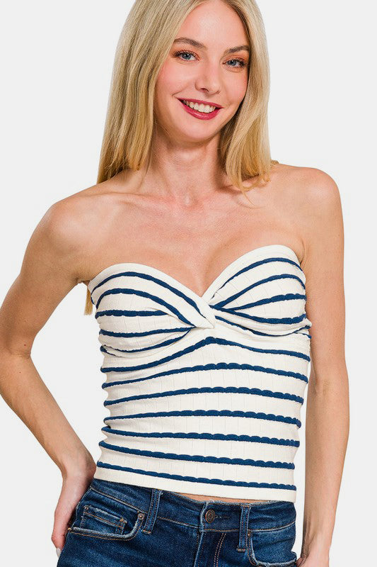 Zenana Twisted Sweetheart Neck Striped Tube Top 18622 | Gulf Resellers 