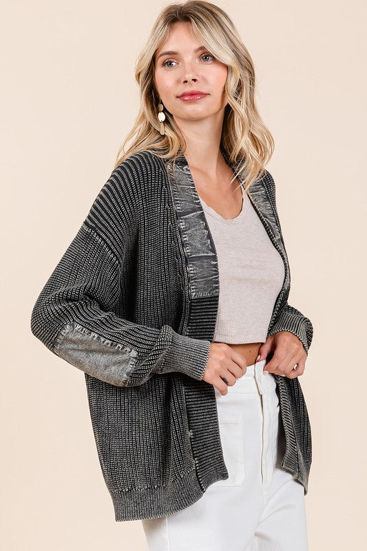 Mittoshop Contrast Patch Open Front Mineral Wash Cardigan 21368 | Gulf Resellers 