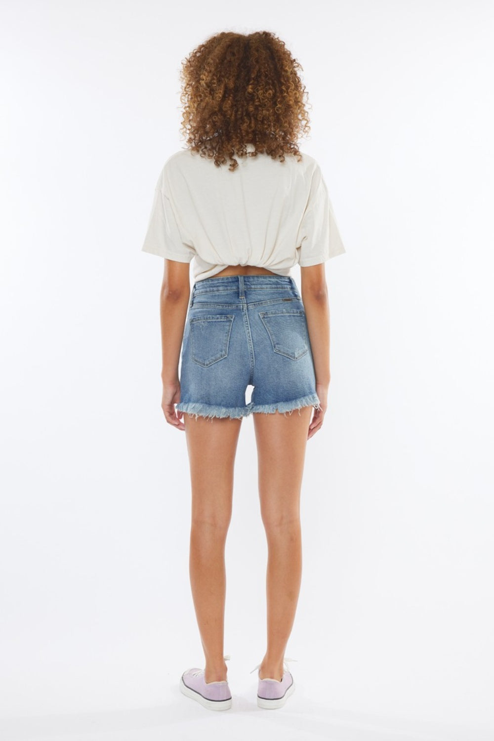 Kancan High Rise Frayed Hem Denim Shorts | Gulf Resellers