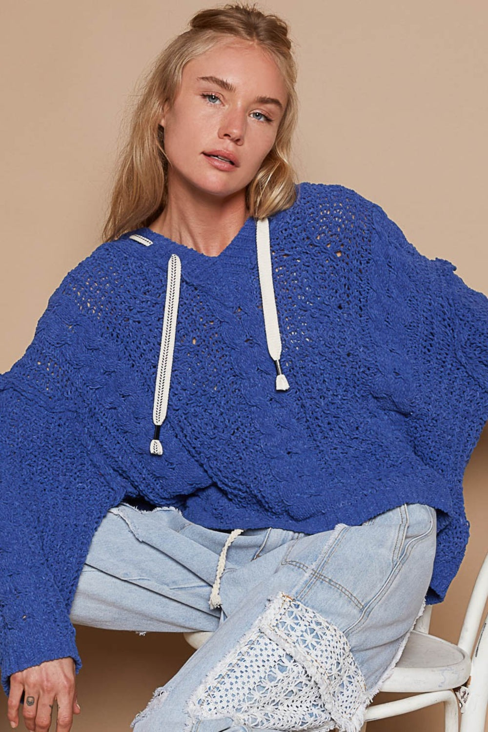 POL Cable Knit Hooded Chenille Sweater 8981 | Gulf Resellers 