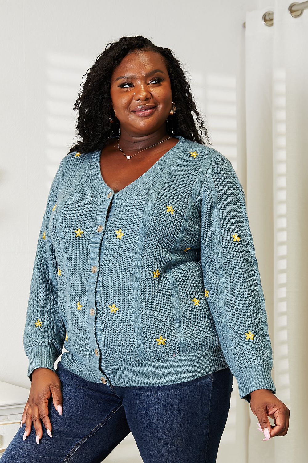 HEYSON Full Size Floral Embroidered Cable Cardigan 11478 | Gulf Resellers 