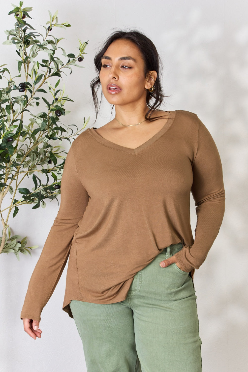 Zenana Full Size Long Sleeve V-Neck Top 18011 | Gulf Resellers 