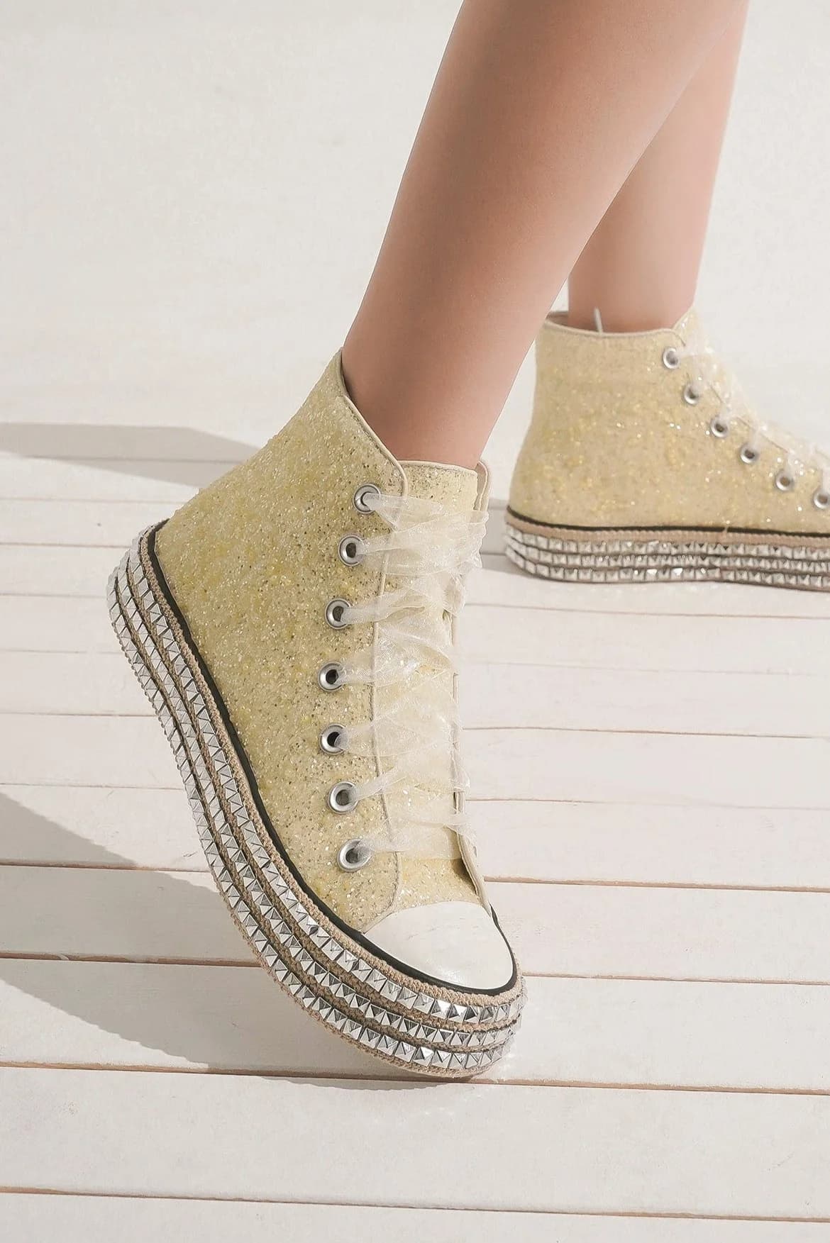 Beast Fashion Glitter Lace-Up Studded Platform Sneakers 21584 | Gulf Resellers 