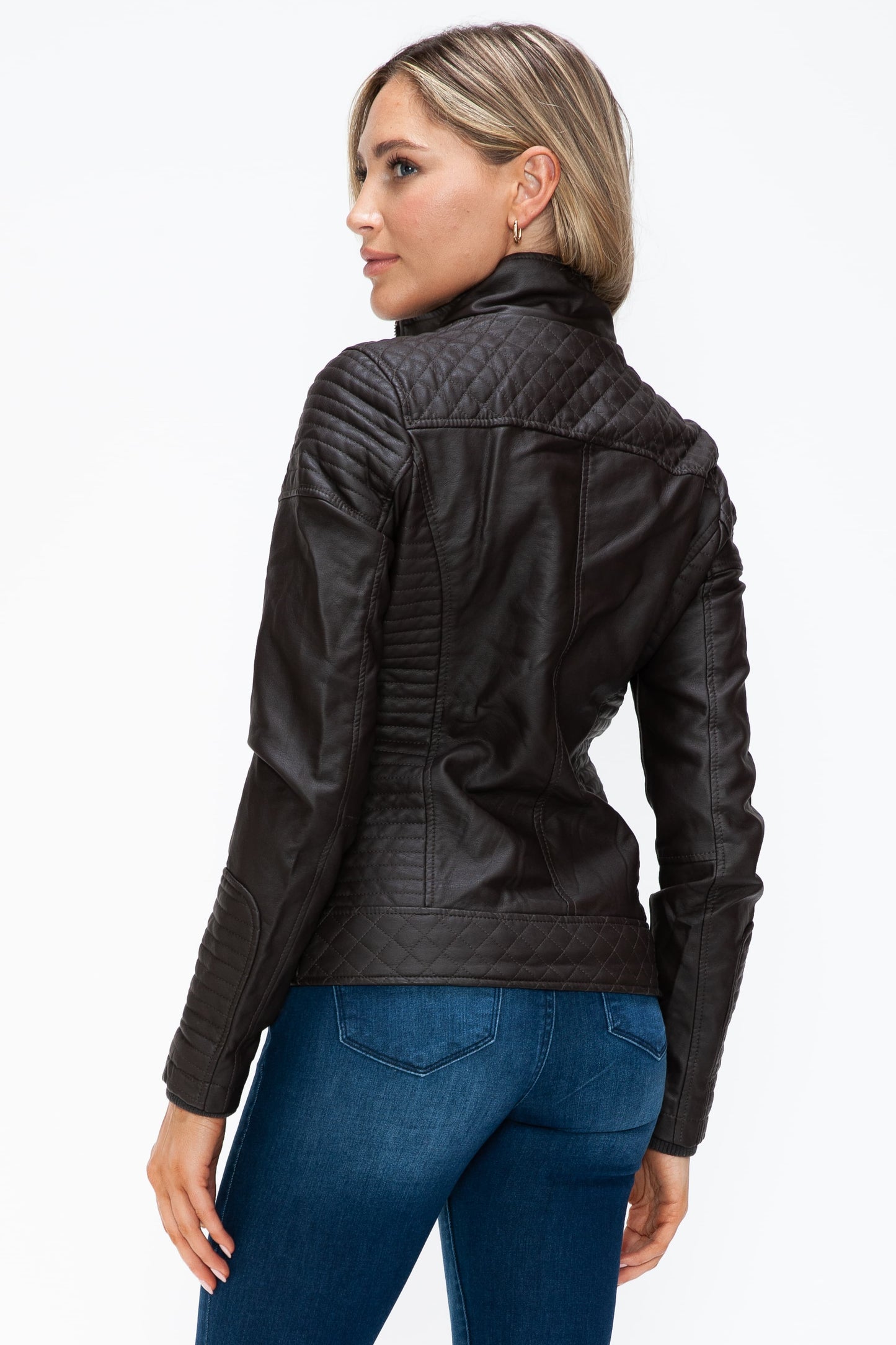 YMI Faux Layered Double-Zipper Jacket with Fuzzy Hood 15959 | Gulf Resellers 